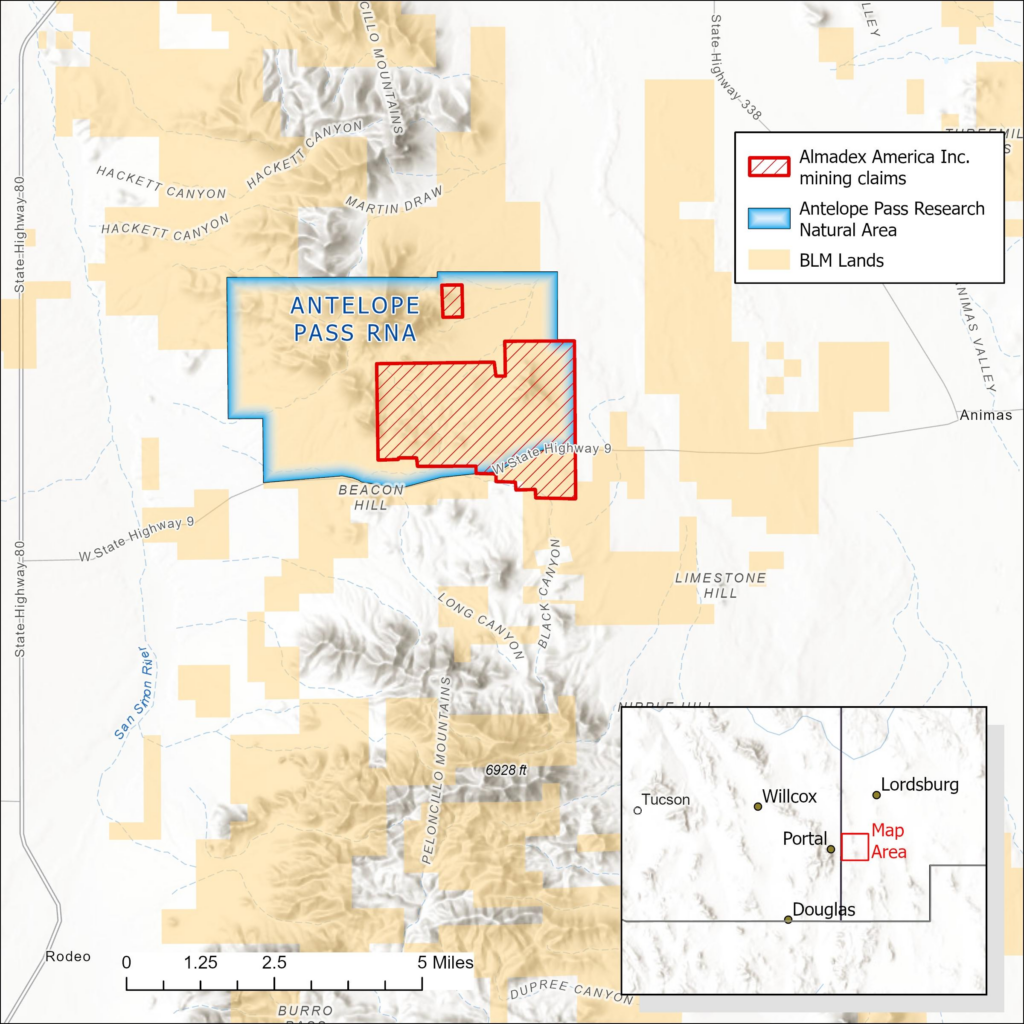 a map of antelope pass including major mining claims by almadex.