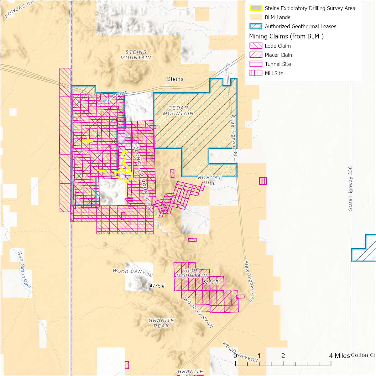 An image of the area south of Steins pass in the Peloncillos that is affected by exploratory mining claims